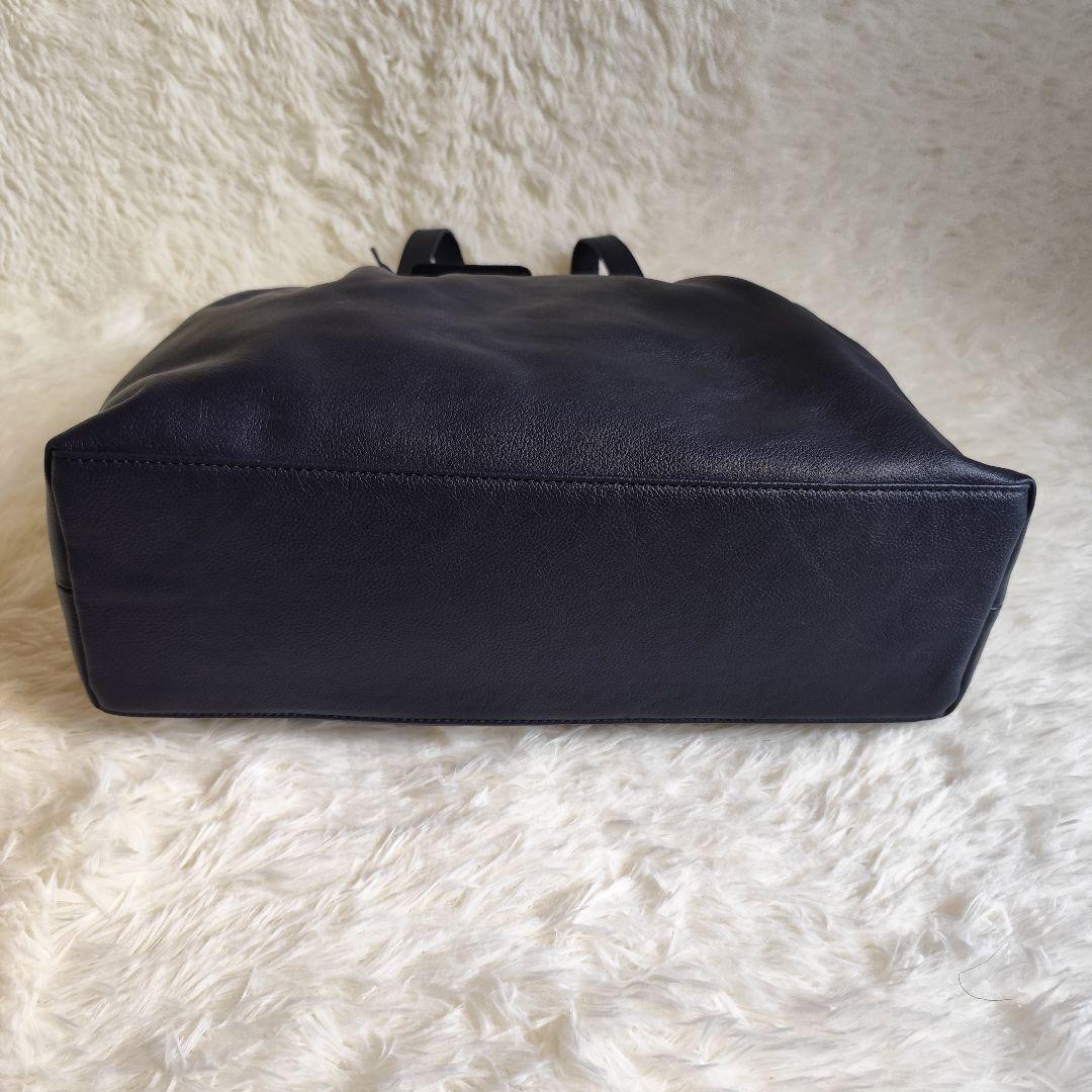 マザーハウス 本革 レザートートバッグ ネイビー A4収納可 肩掛け