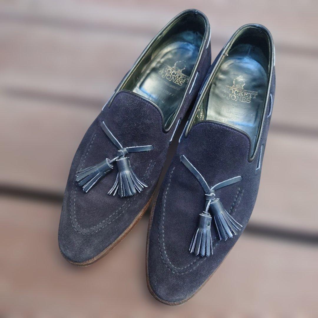 クロケット＆ジョーンズ　ネイビー スエード タッセルローファー　オールデン