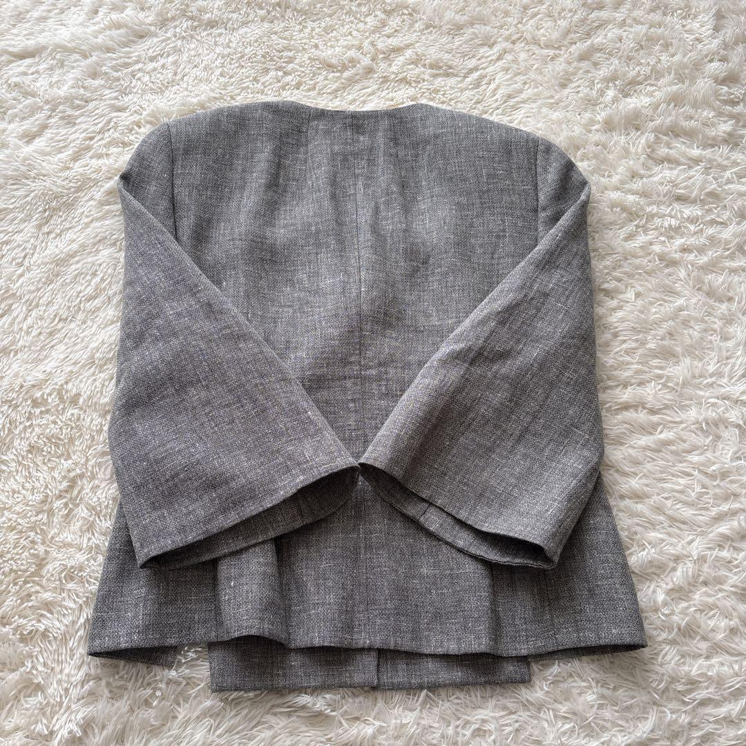 AKRIS アクリス ノーカラージャケット ウールリネン フロントフック 38