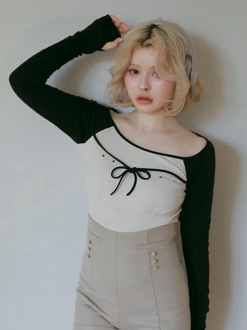 新品andmaryアンドマリーAlma ribbon tops ブラック