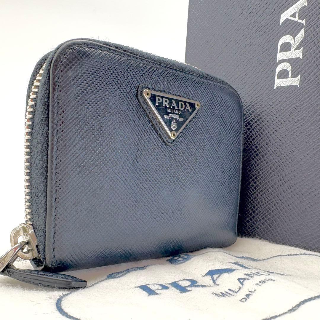 PRADA　ケース　三角ロゴ　ラウンドファスナー　ネイビー　サフィアーノ