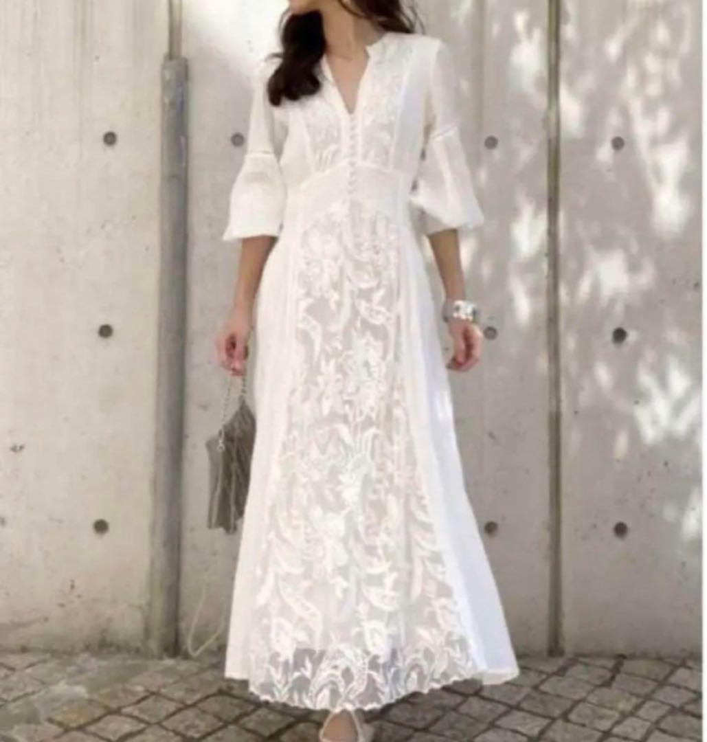 ワンピース ameri MEDI EMBROIDERY TULLE LACE DRESS