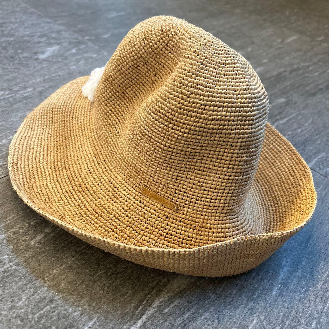 美品　アシーナニューヨーク　麦わら帽子　フラワーレースハット　花柄　白