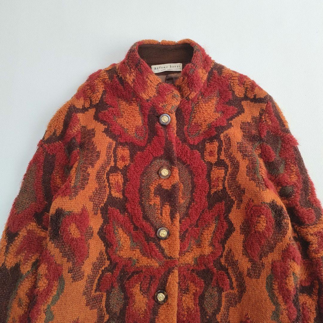 YUKIKO HANAI ウールニットロングコート　ジャガード　フラワー柄