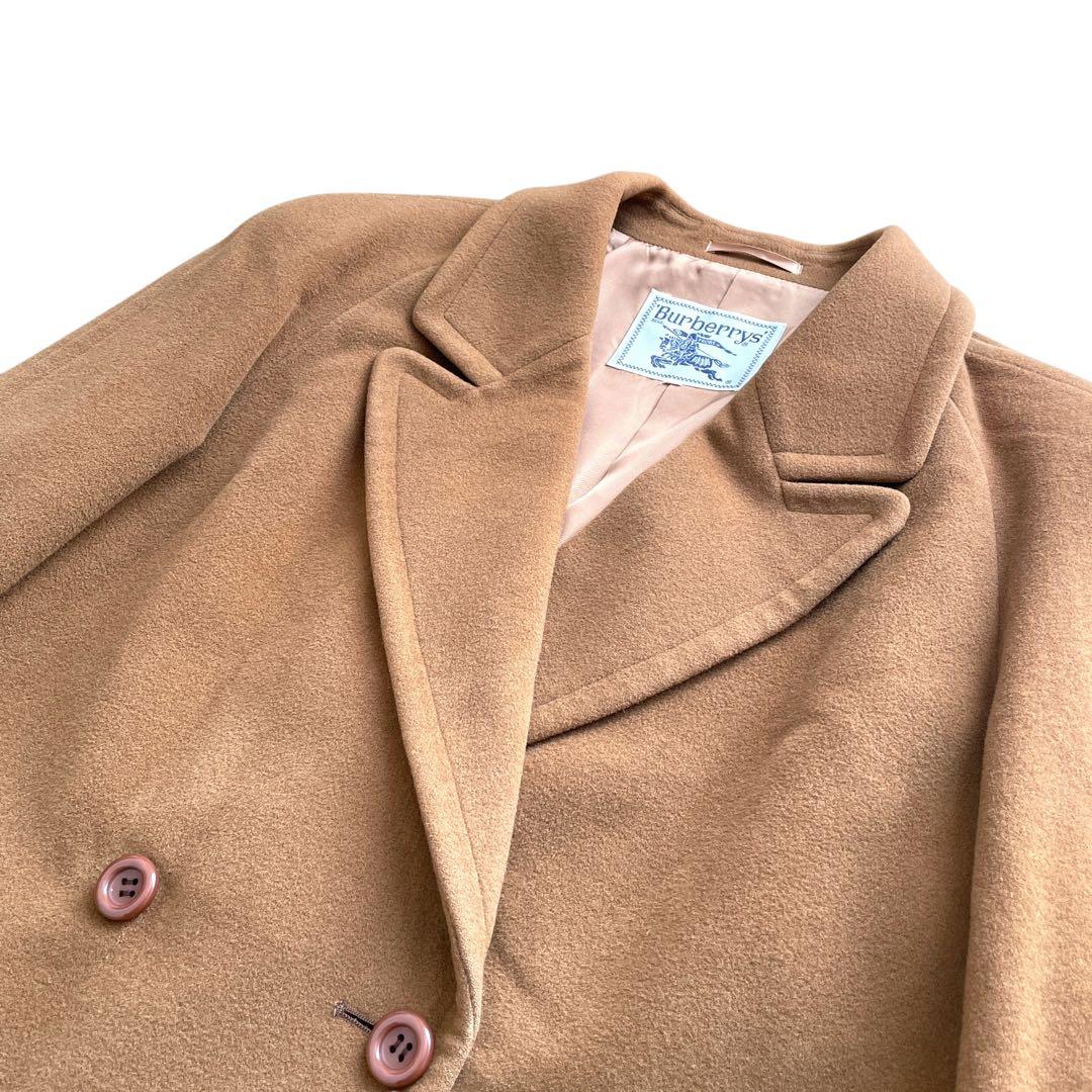 好配色 美品90s Burberry カシミヤ混 ハーフコート ダブル キャメル