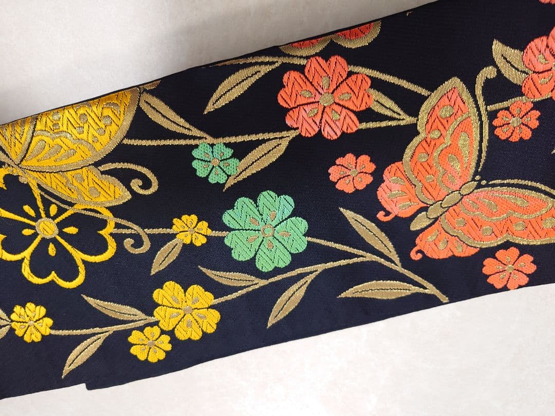 七五三　ハーフ成人式　ジュニア帯　袋帯からの作り帯　1点物　黒　蝶柄