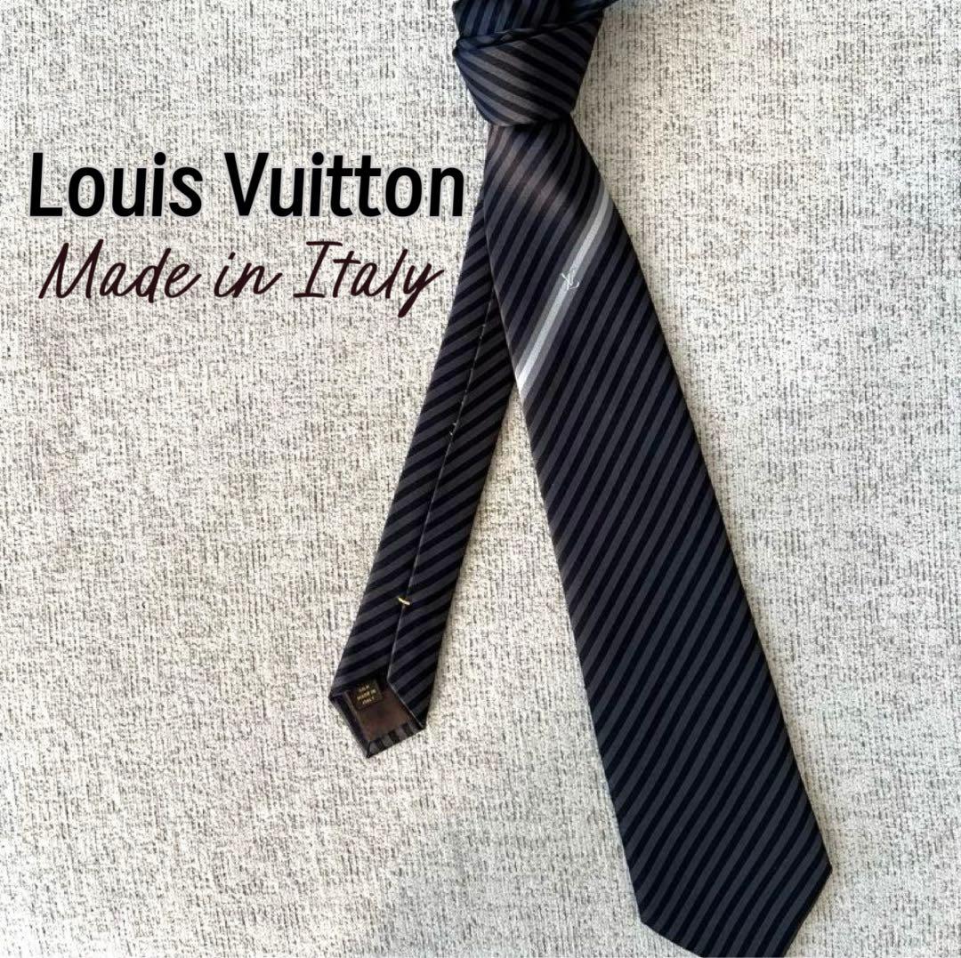 LOUIS VUITTON ルイヴィトン ネクタイ ストライプ ブラックLVロゴ