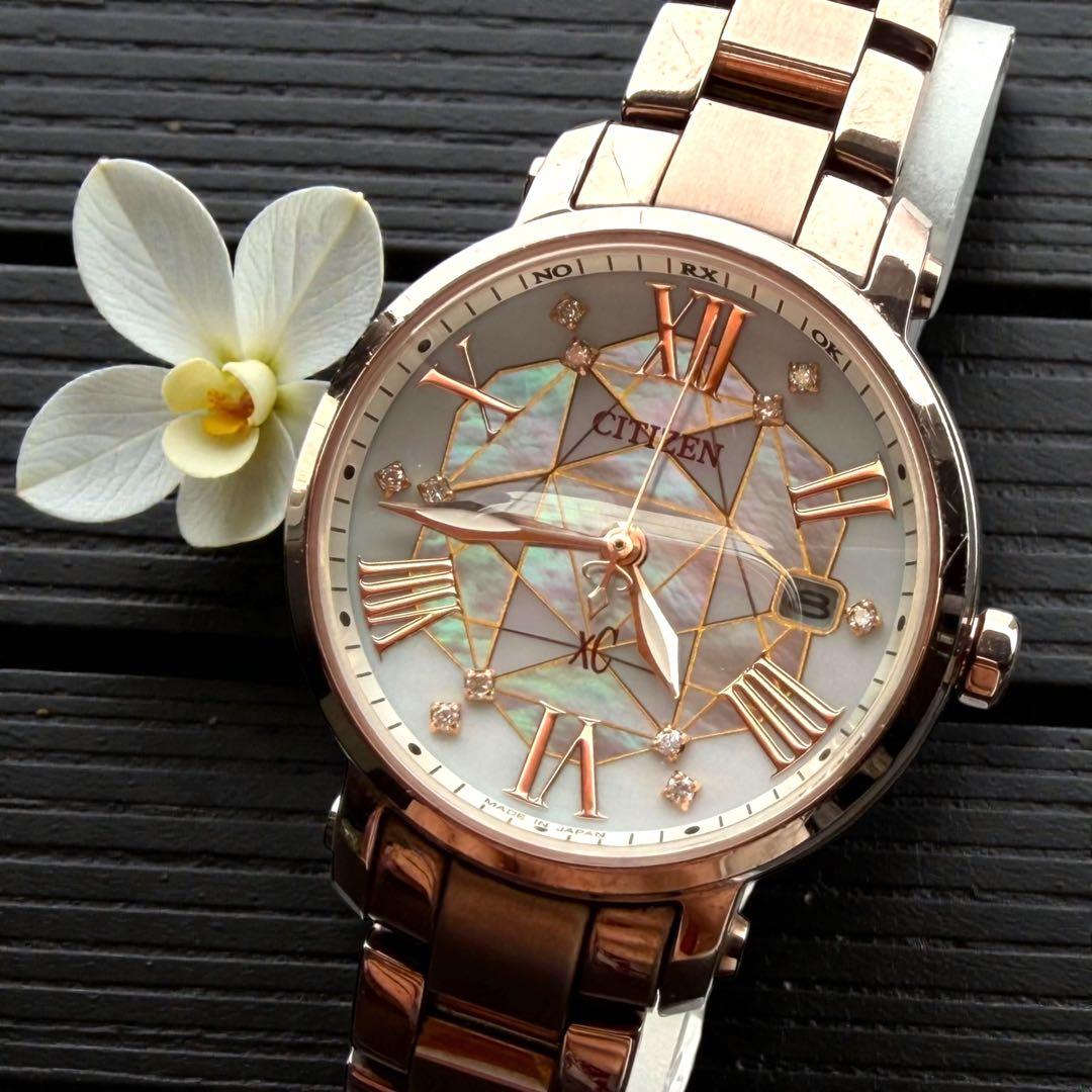 限定　シチズン クロスシー 電波　ソーラー ダイヤ　シェル盤　ピンクゴールド