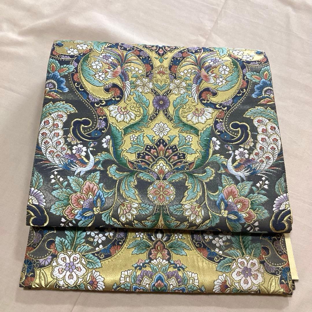 正絹六通袋帯 本漆本金箔　西陣　エキゾチック