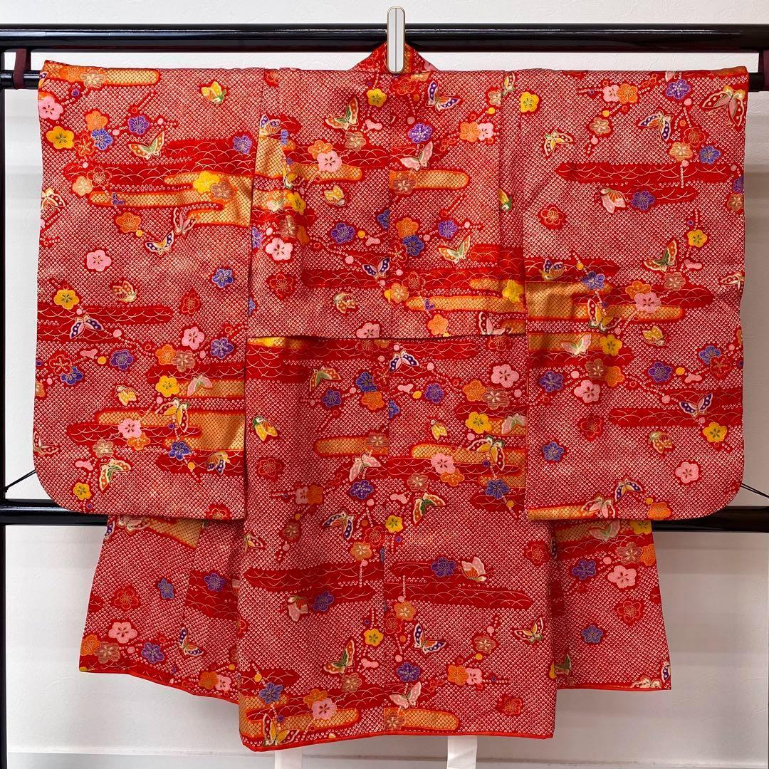 【着物と帯 時流】192◆3才女の子着物&被布コート長襦袢 バッグセット◆美品