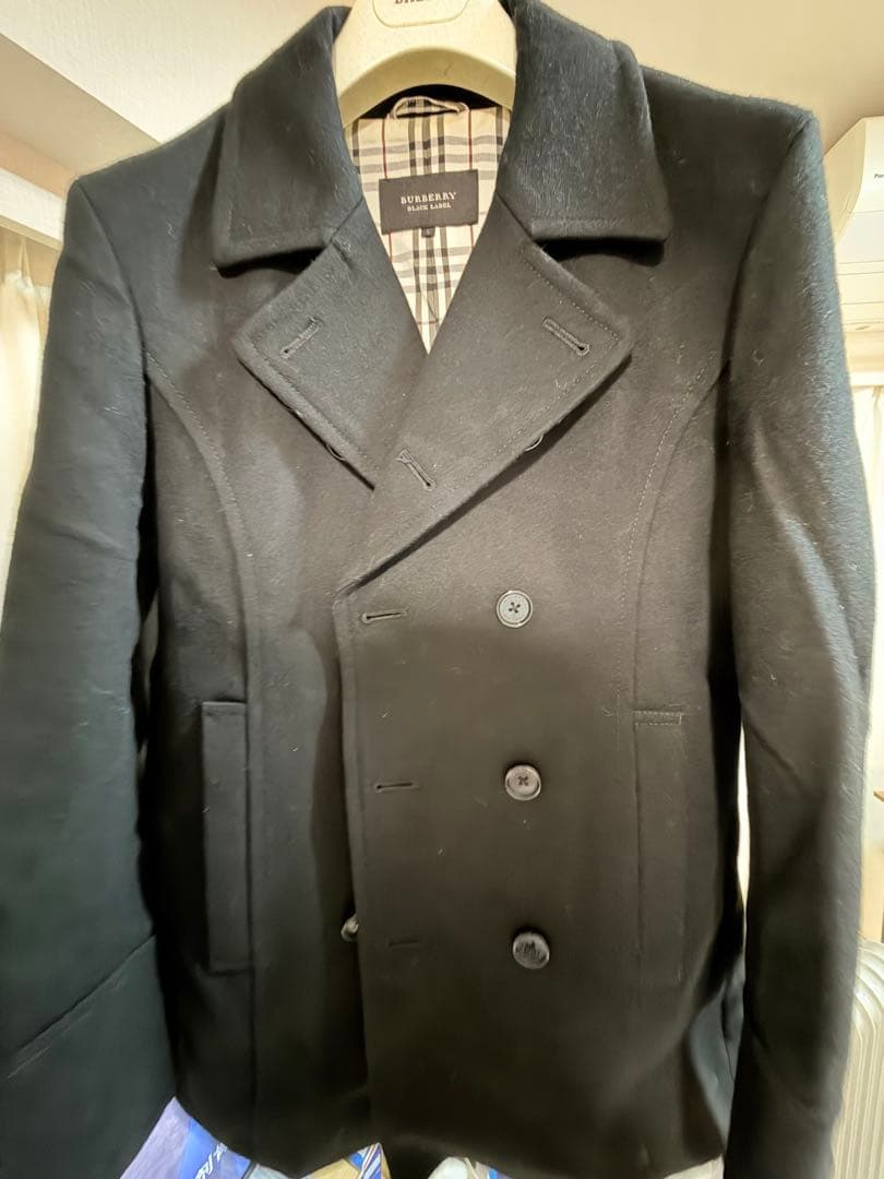 BURBERRY ブラック ウール ピーコート