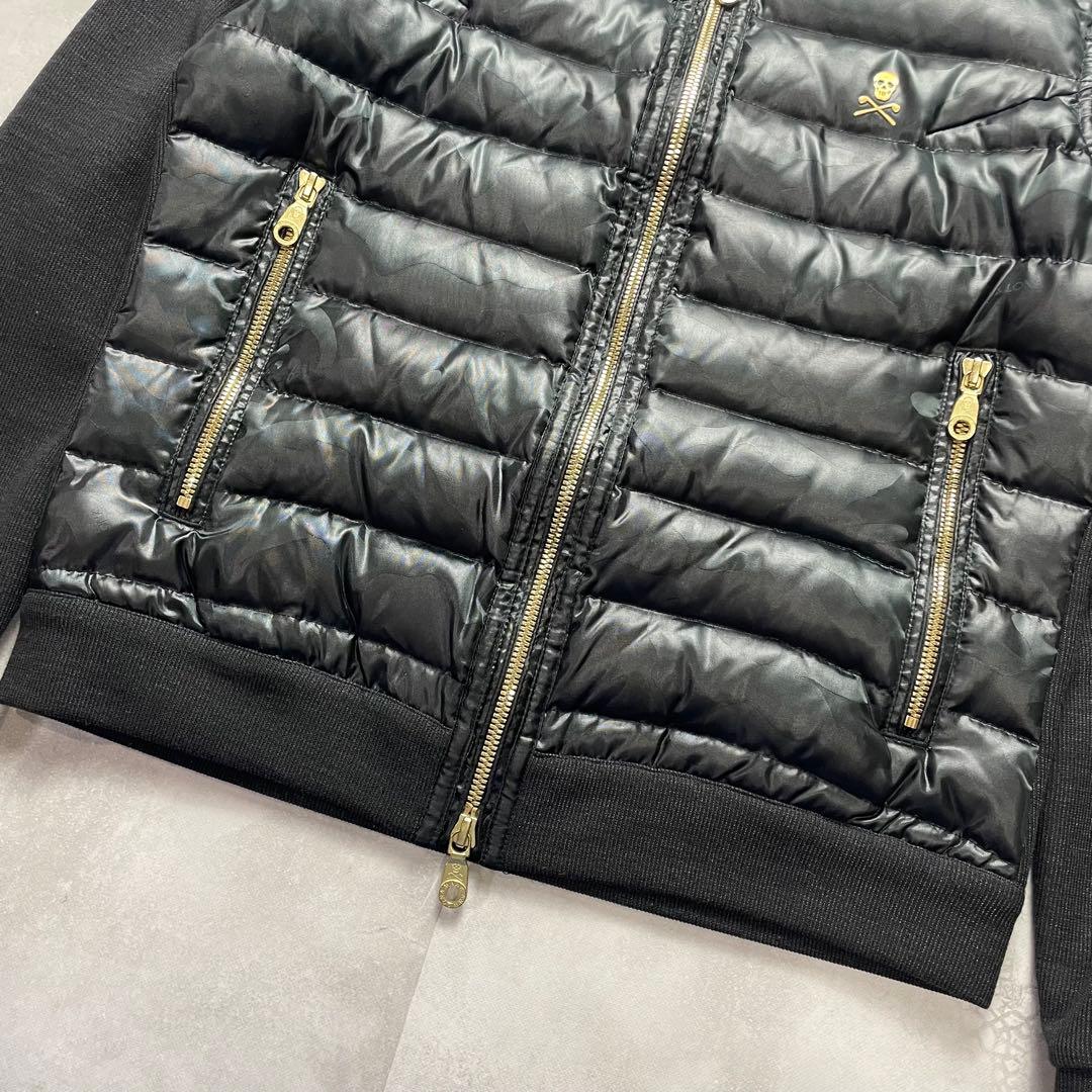 極美品 マークアンドロナ ダウンジャケット ナイロン切替 迷彩 スカル Wジップ