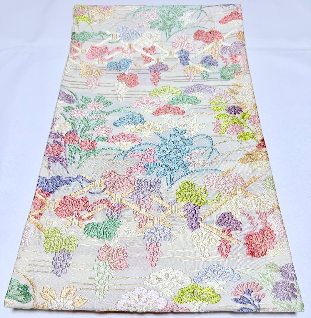 高級 袋帯 正絹 六通柄 総唐織 ホワイト 訪問着 色無地 約70万円