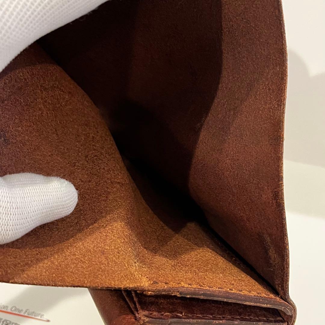 お札が折らずに入る 二つ折り財布 イタリアンレザー ハンドメイド ブラウン