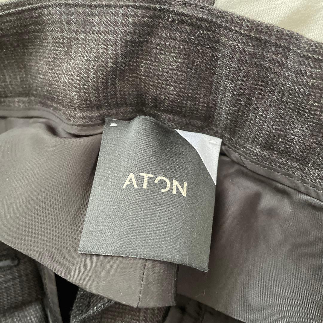 ATON グレンチェック ウールスラックス