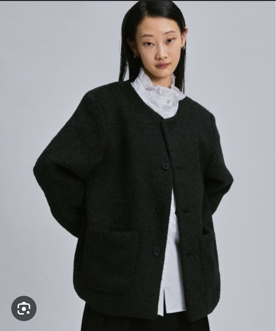 FEKETE/ノーカラーウールシャギージャケット ブラック　2025