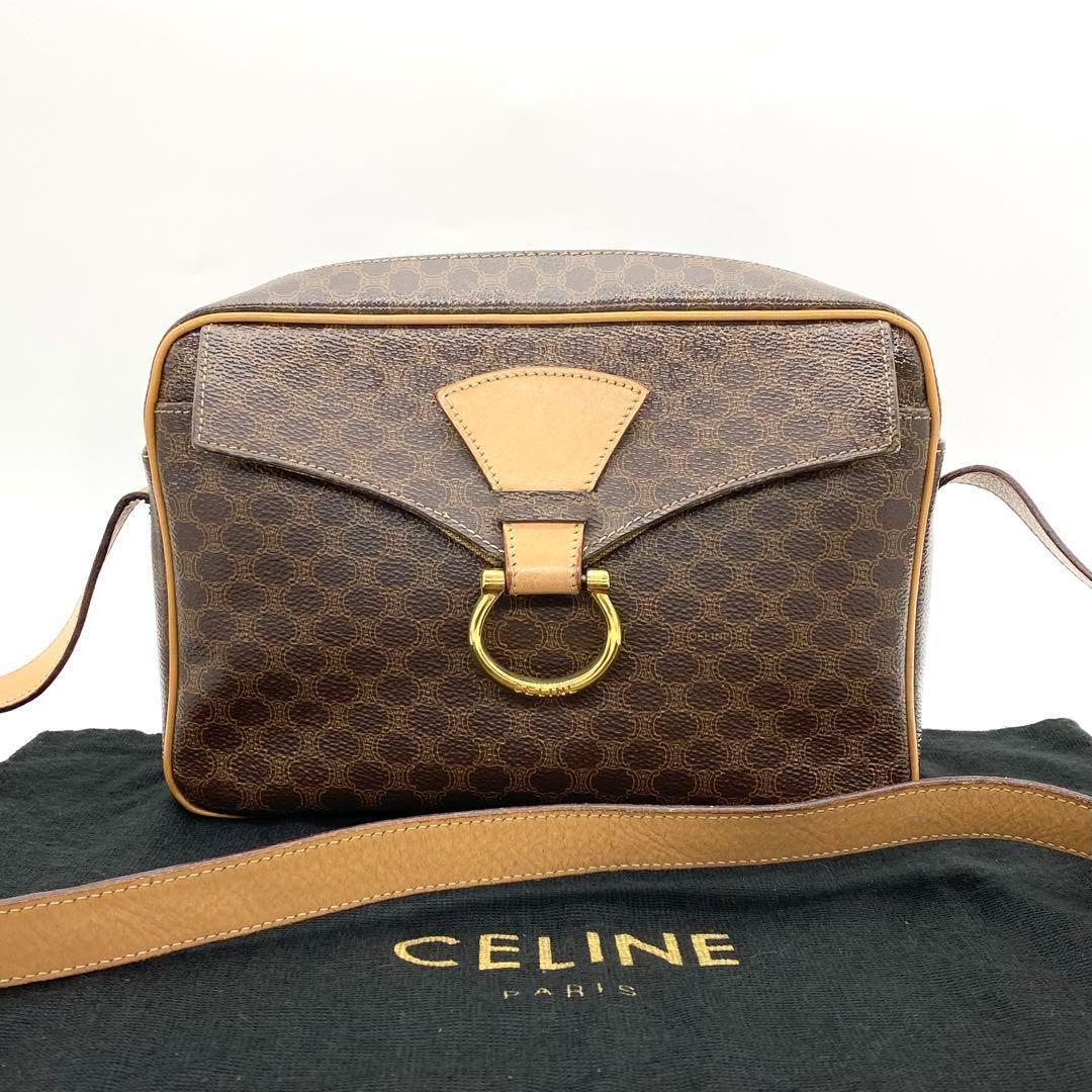 CELINE セリーヌ ショルダーバッグ レザー PVC マカダム ブラウン