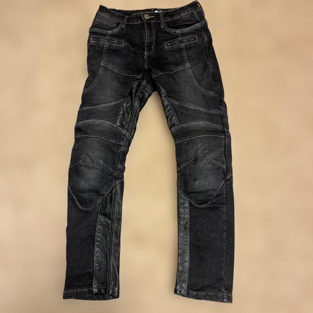 デグナーブラックデニムバイカーパンツM