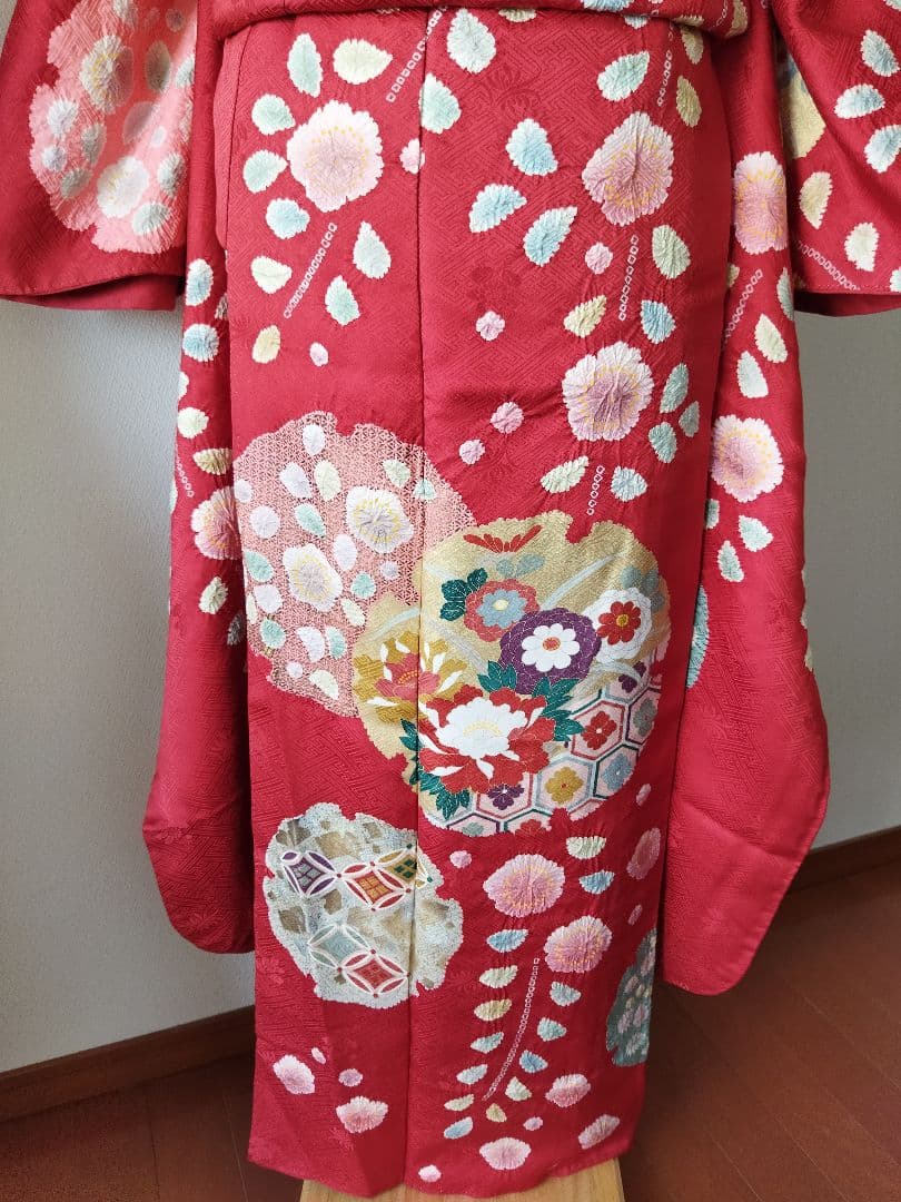 436.高級！！手仕事の花絞りと雪輪　振袖5点セット　正絹　フルセット　成人式