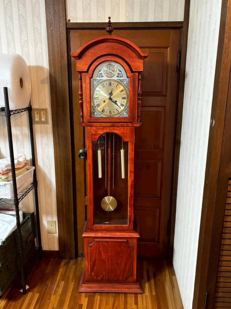 柱時計　振り子時計　Tempus Fugit　ホールクロック　アンティーク