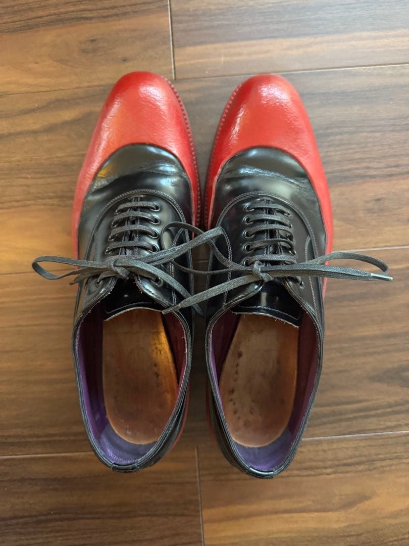 PRADA 12AW ラバーソール　バイカラー　　レザー　シューズ　赤　黒