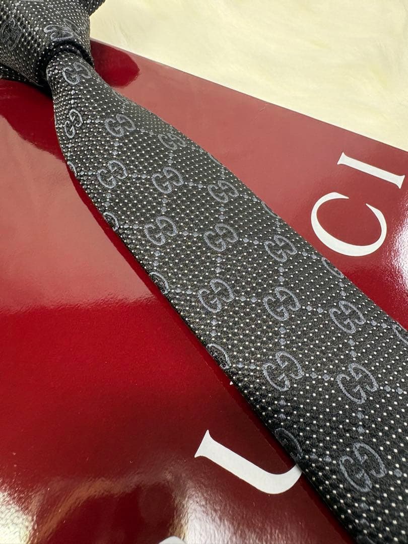 【美品】GUCCI グッチ ネクタイ GG キャンバス ブラック ジャカード