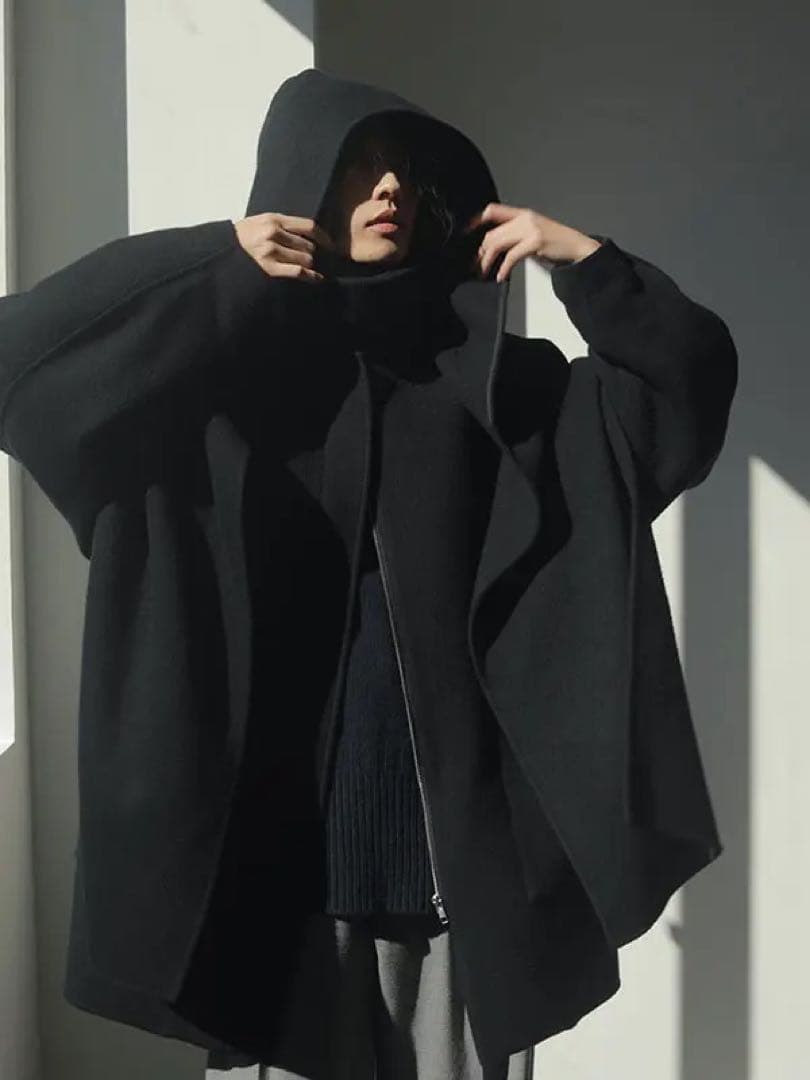 【美品】ETRE TOKYO フーディストールリバーショートコート ブラック S