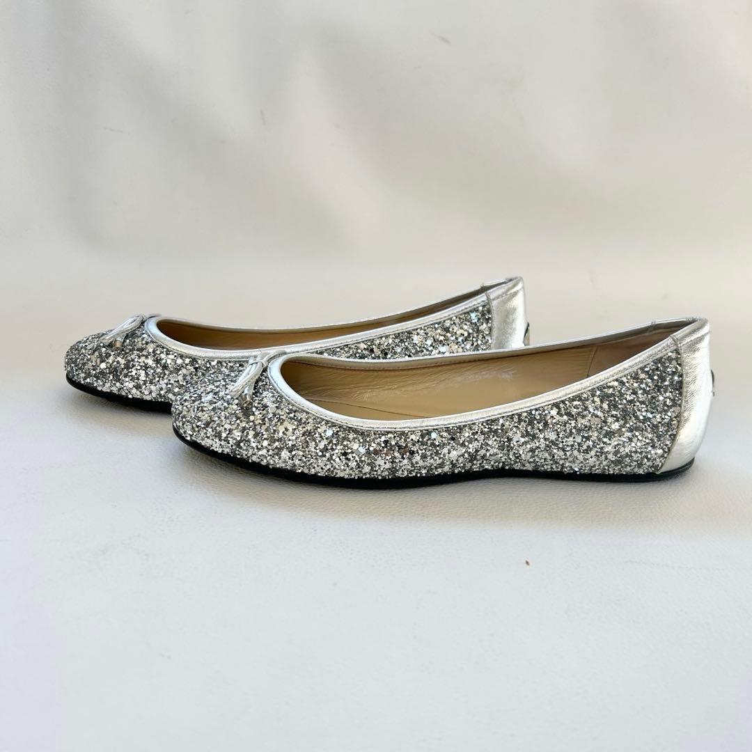 美品✨JIMMY CHOO グリッター フラットシューズ シルバー 37