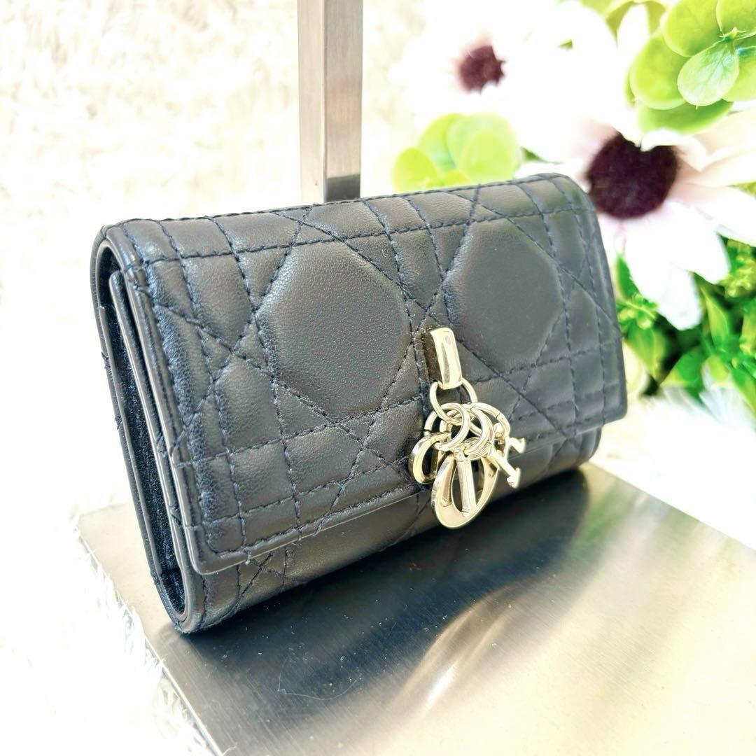極美品 DIOR 4連キーケース カナージュ キルティング ゴールド レザー 黒