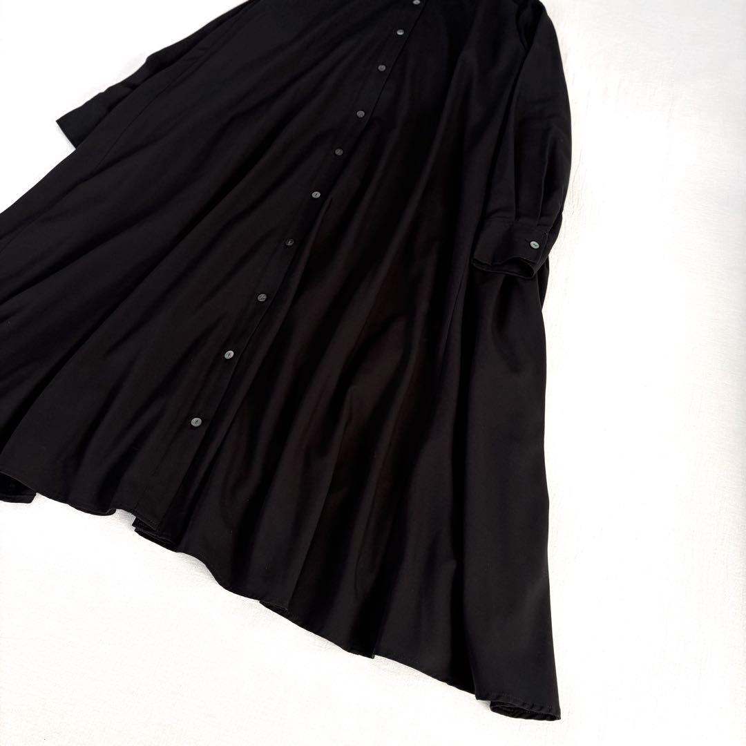 ミズイロインド ▲∴+ T/Rスタンドカラーフレアワンピース 日本製 ブラック