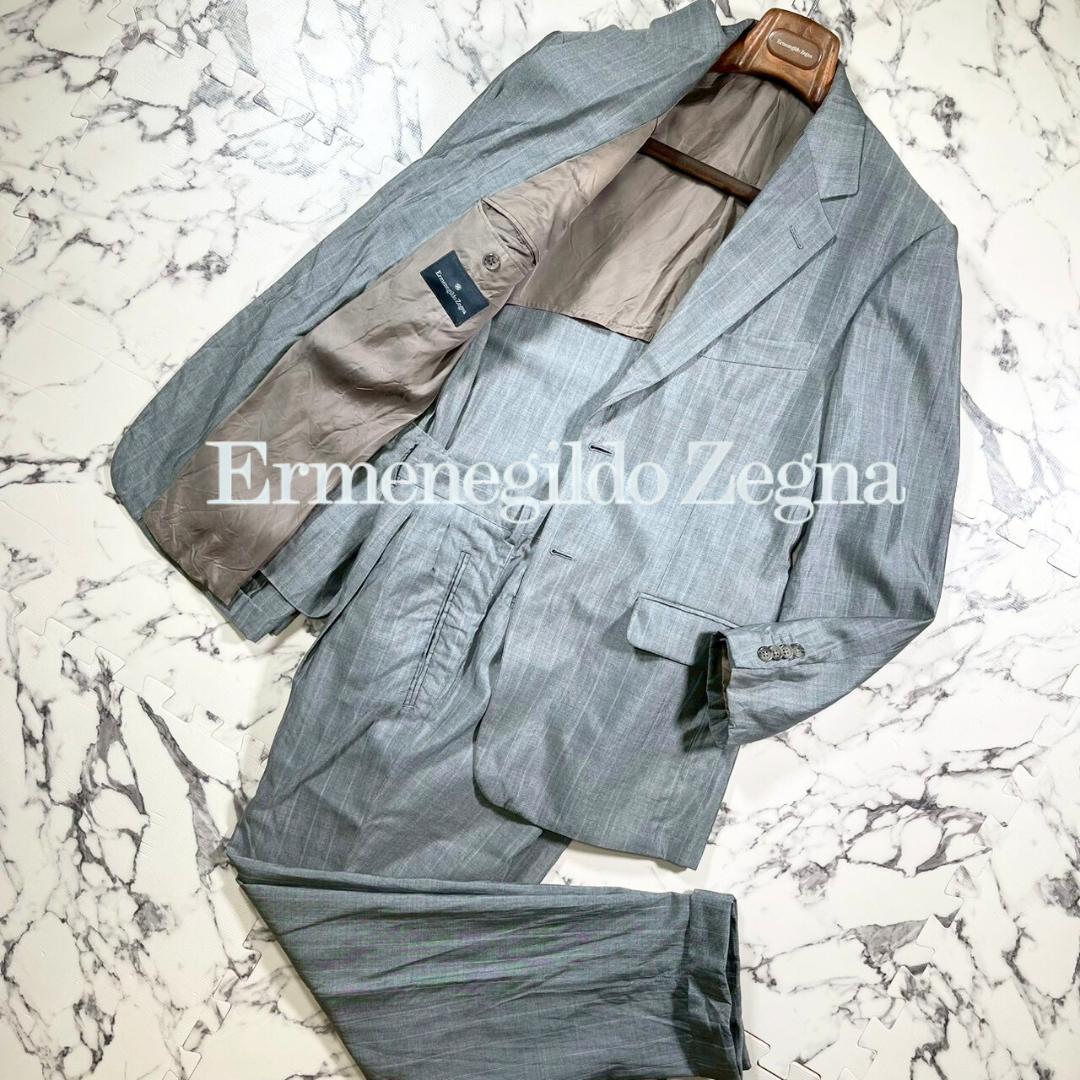 ✨ウール＆シルク✨48(L) エルメネジルドゼニア ストライプ スーツ グレー
