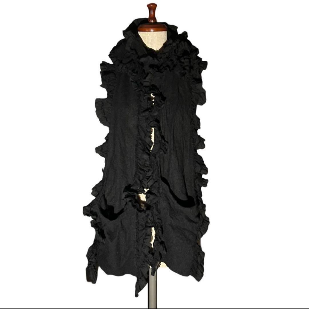 archive ウール縮絨フリルマフラー ポケット 黒