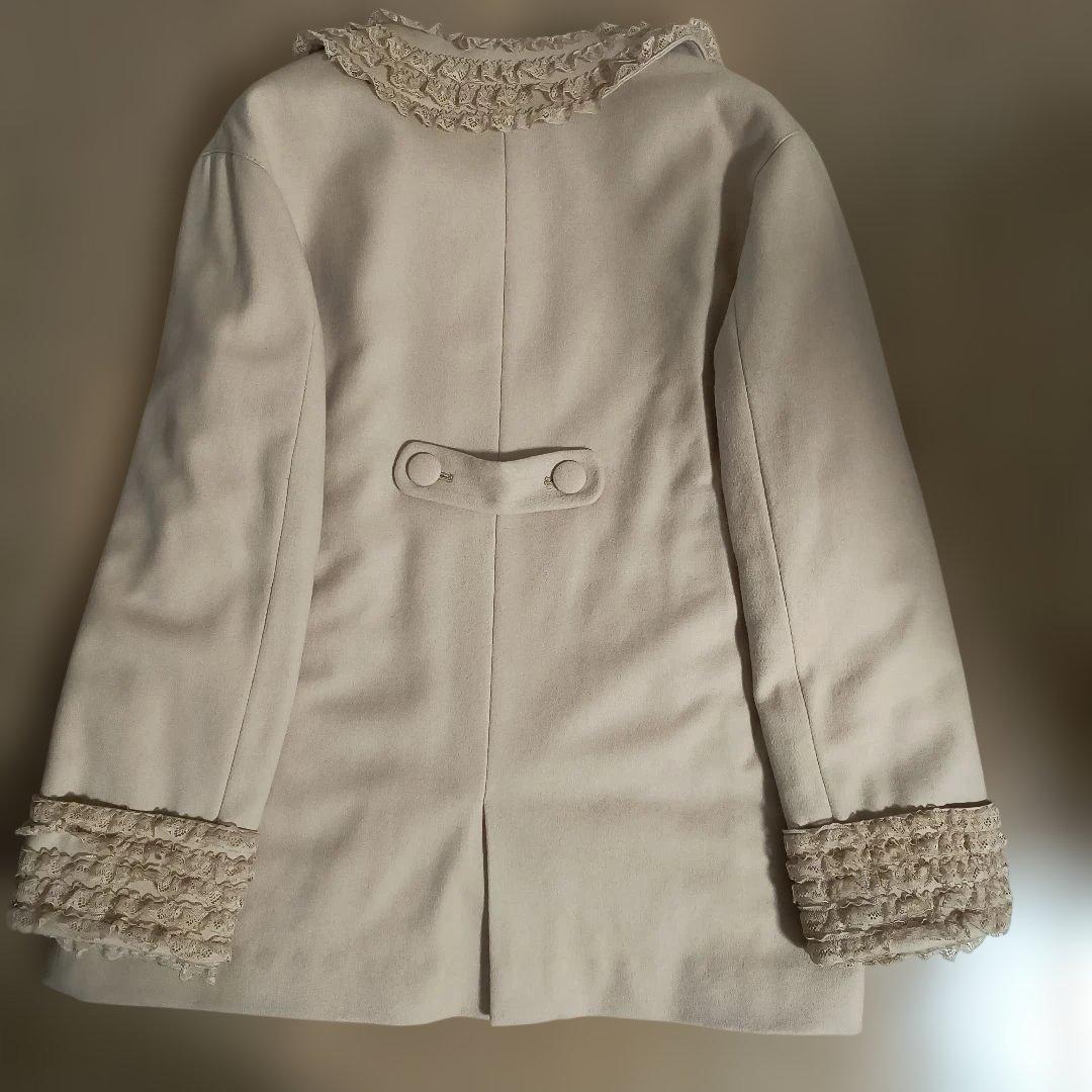 ピンクハウスフリル付きウール混紡ベージュコート（中古品）