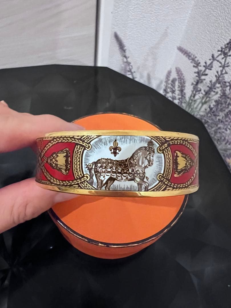 エルメス　エマイユバングル　レッドゴールド