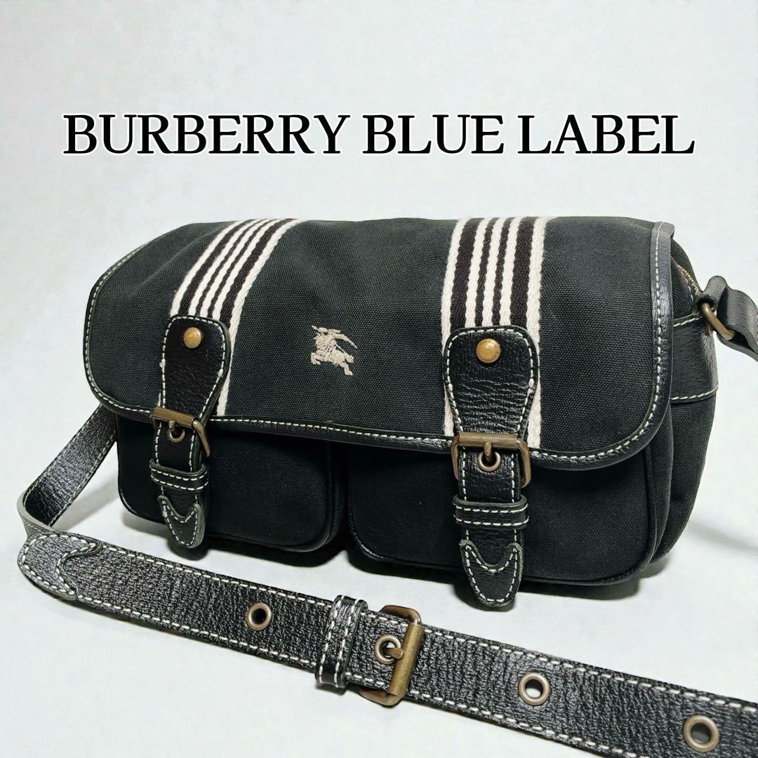 【バーバリー ブルーレーベル】　ショルダーバッグ　ホースロゴ キャンバス 黒