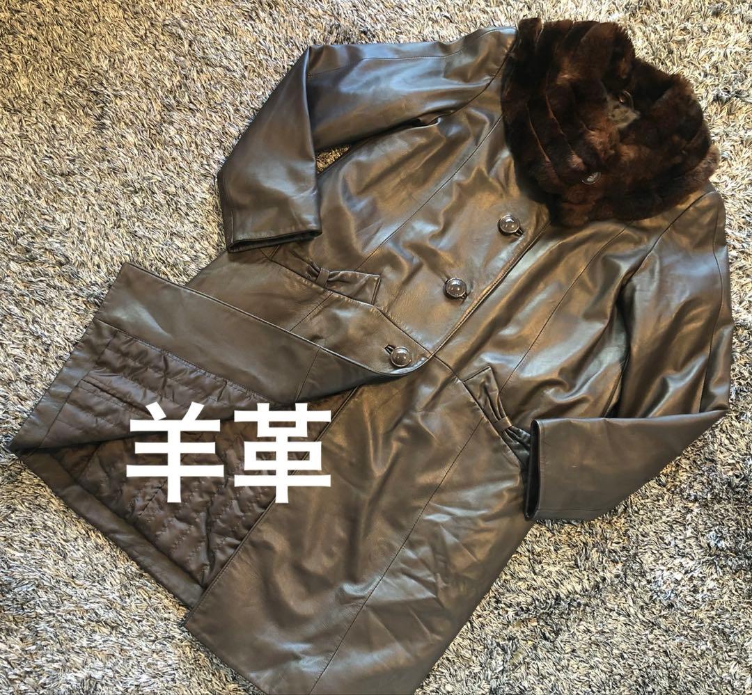 【希少】羊革　レザー　レッキス　ファー　ブラウン　ヴィンテージ　古着