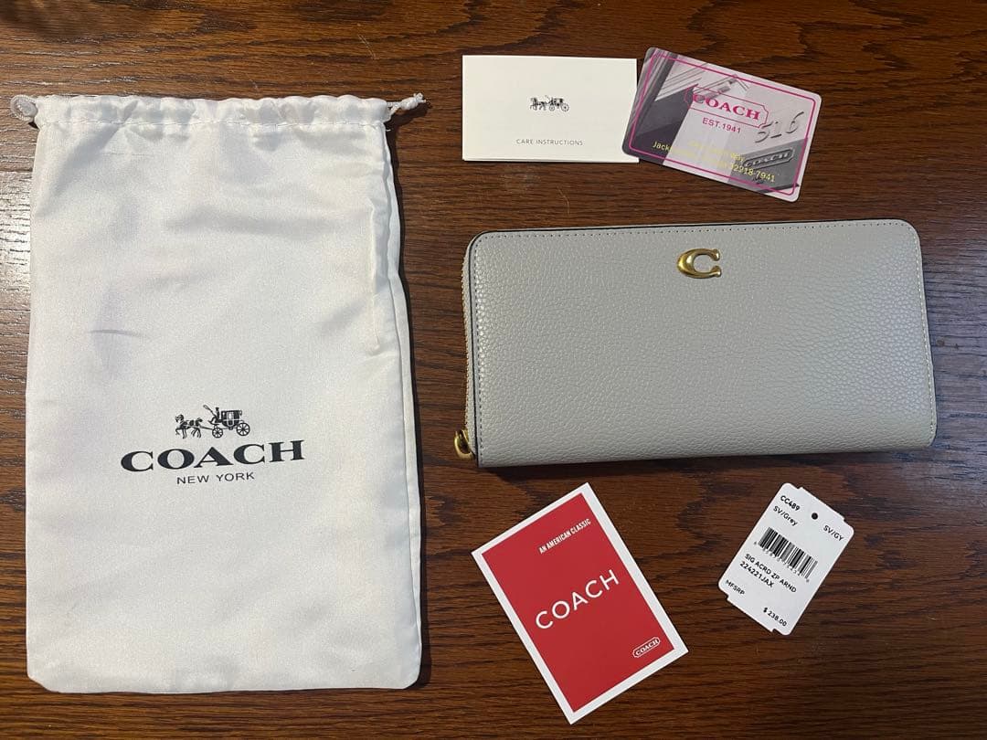COACH 長財布 アコーディオン ジップ ウォレット グレー CC489