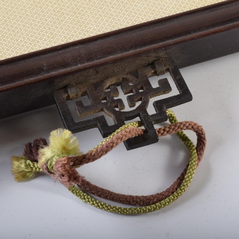 中国　斉白石　水墨画　花草図　工芸印刷　時代唐木雲板額　N　7624A