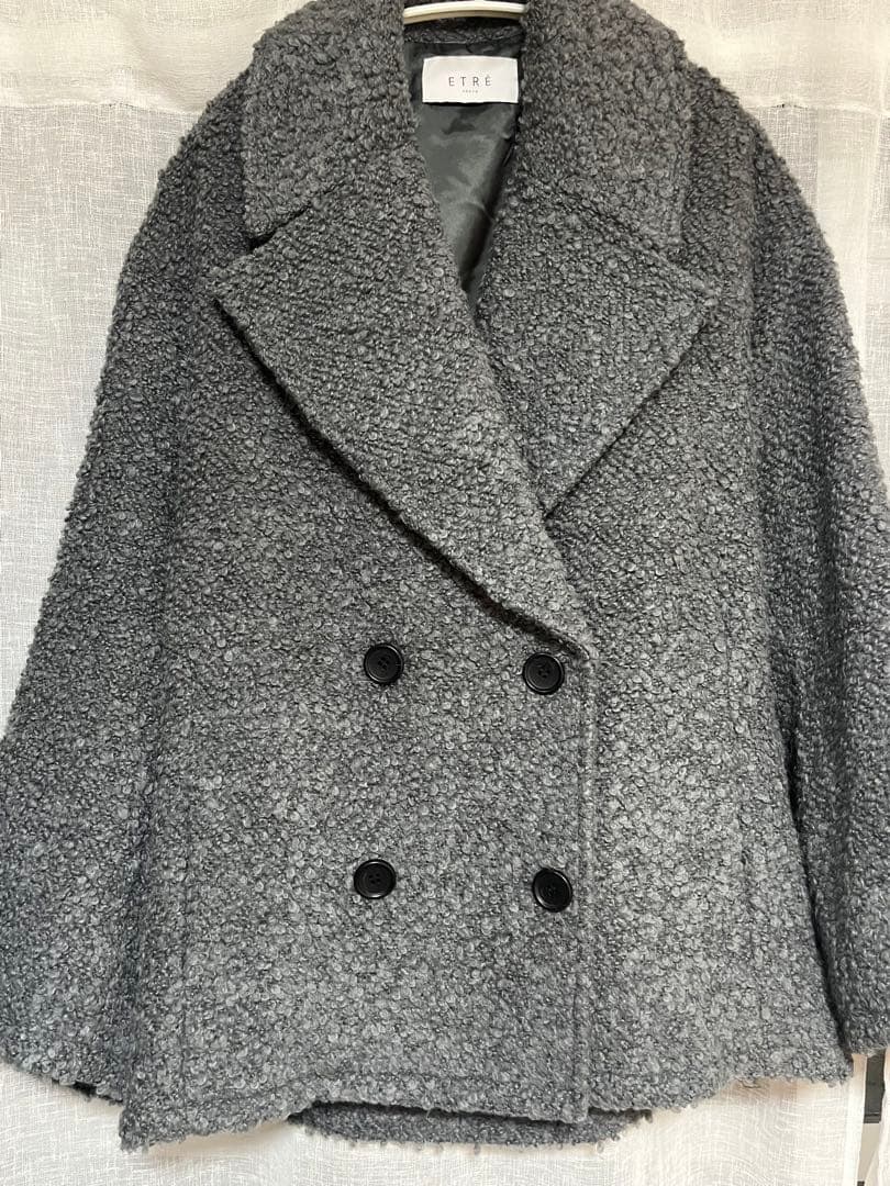 ETRÉ グレー ボア ダブルブレストジャケット Pコート