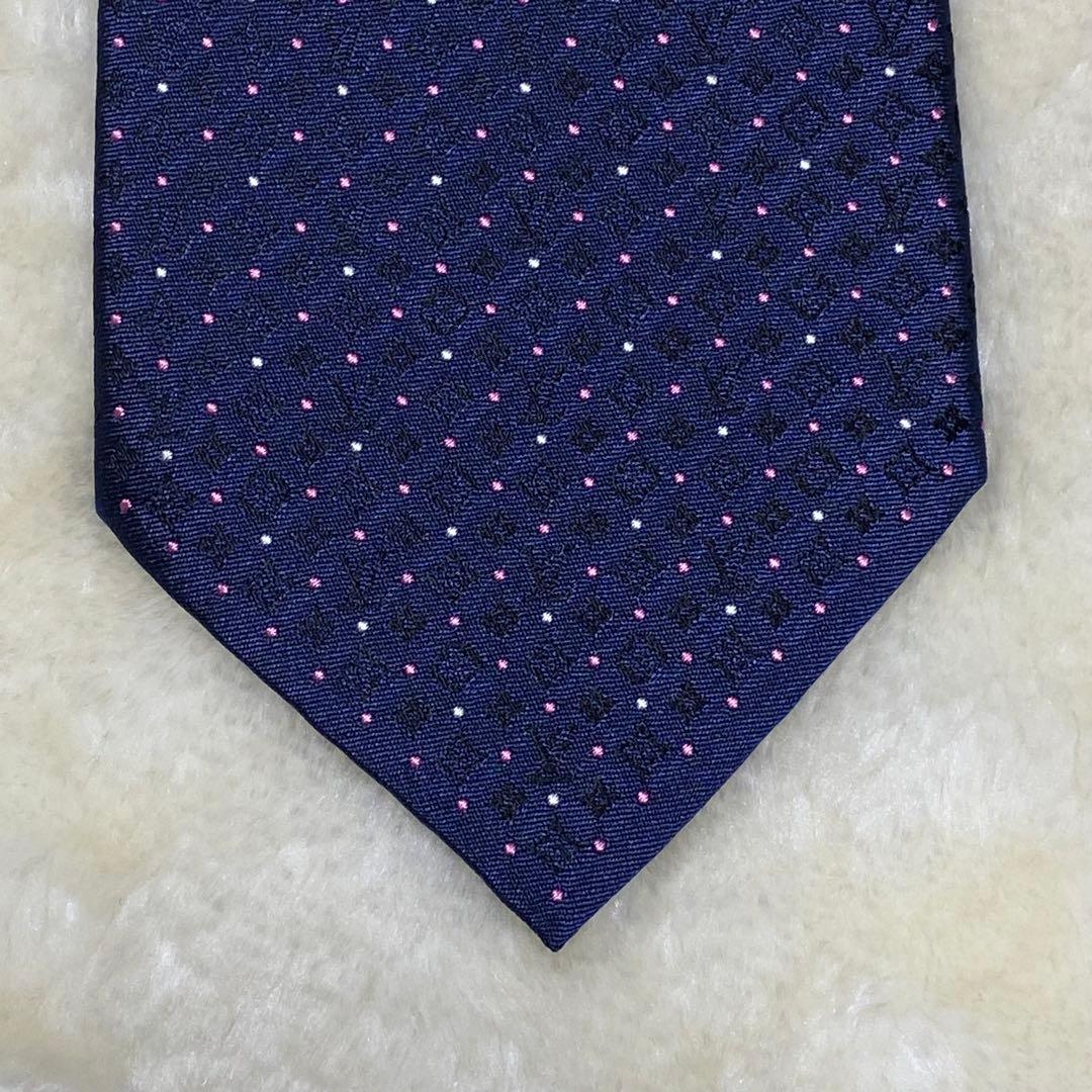 新品未使用✨ルイヴィトンモノグラムドット柄　総柄LV紺ネイビー光沢感大剣8㎝