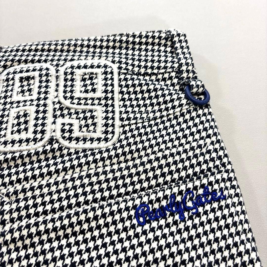 パーリーゲイツ　ロングパンツ　0/S ネイビー　千鳥格子　スソスリット　通年