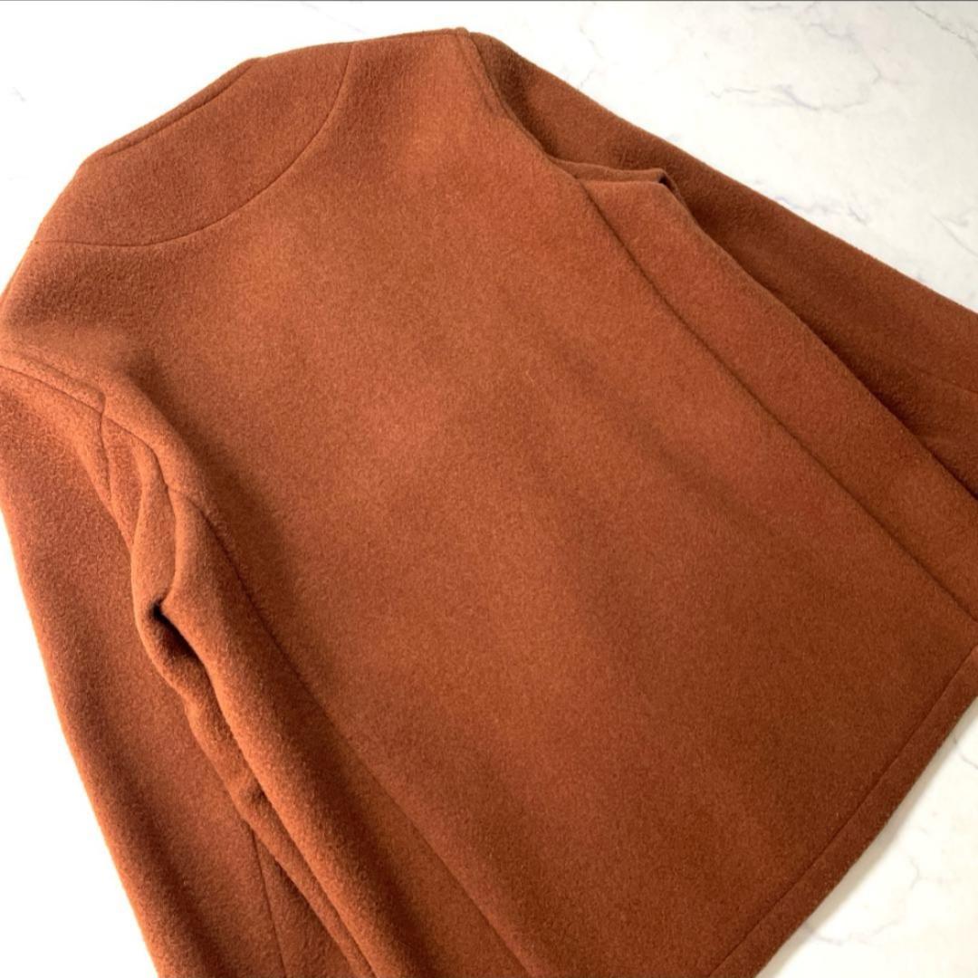 ダントン DANTON ウールモッサ ノーカラージャケット ブラウン Mサイズ