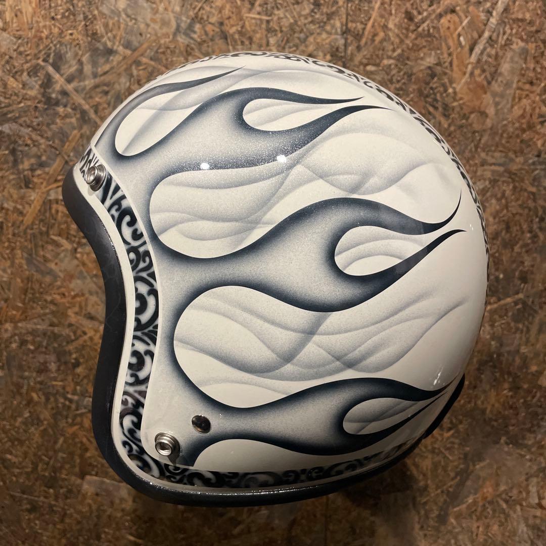 【新品未使用一点物】カスタムペイント　ジェットヘルメット　ファイヤーパターン