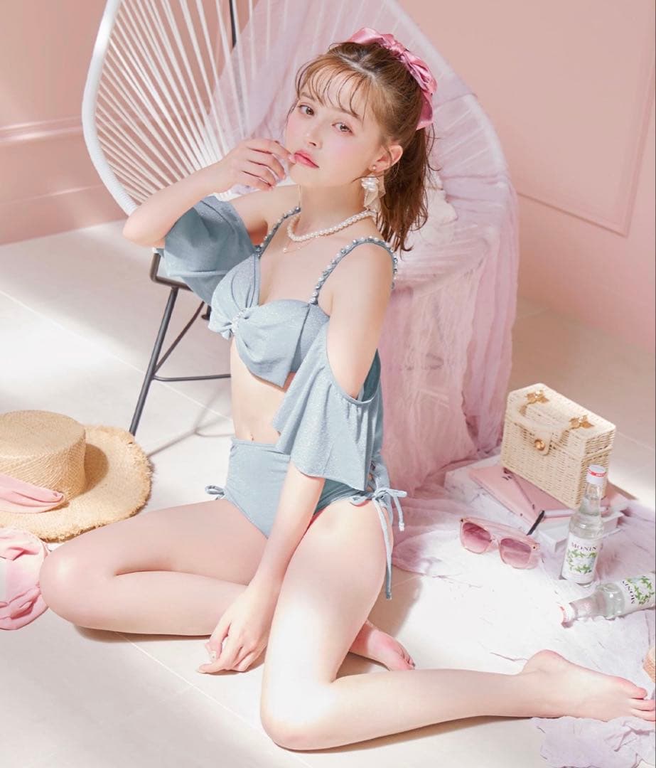 sugarnine ハイウエストビッグラメリボン&ビジューキャミソールビキニ