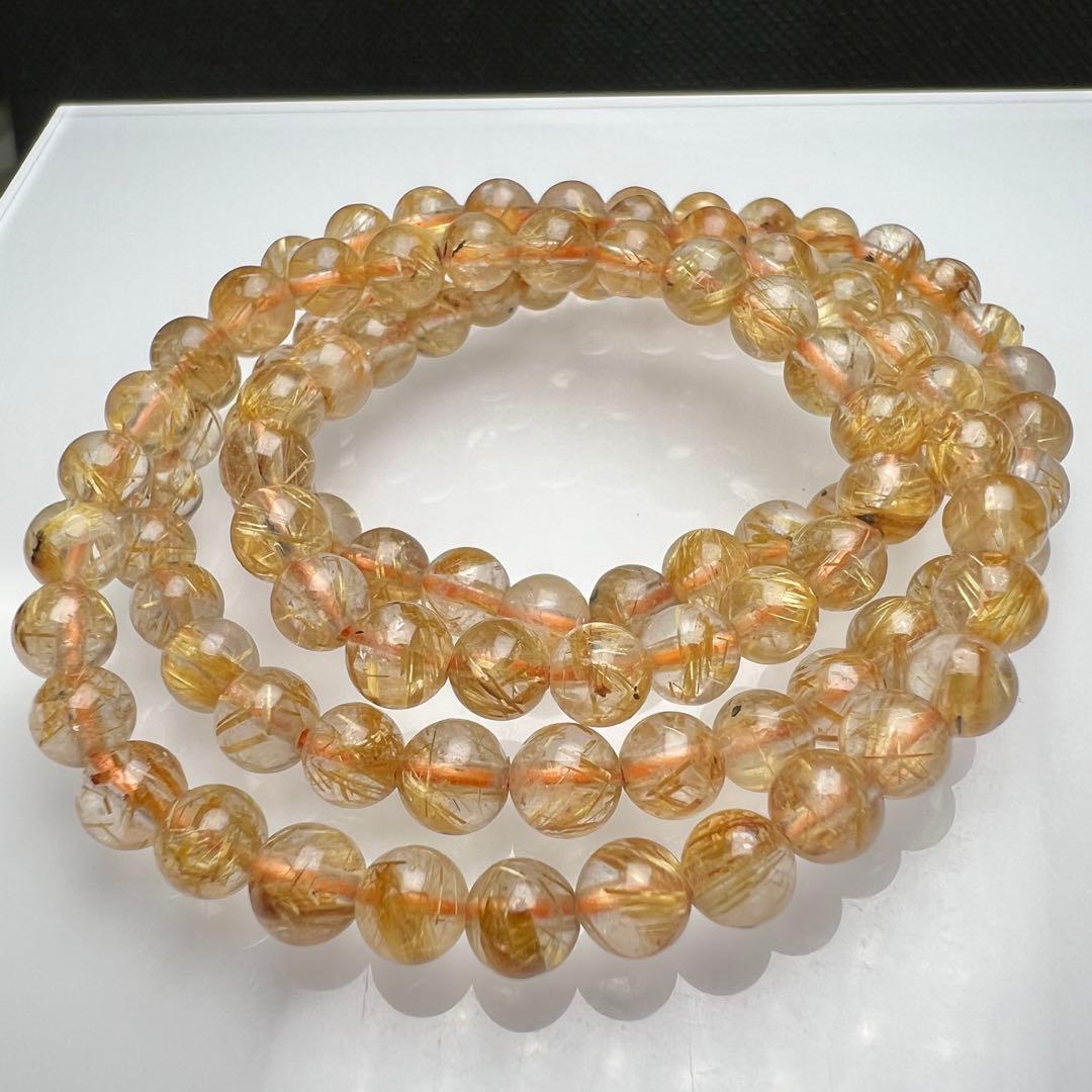 【81222】ハイグレード ゴールドルチルクォーツ5mm54cm 3連巻きブレス