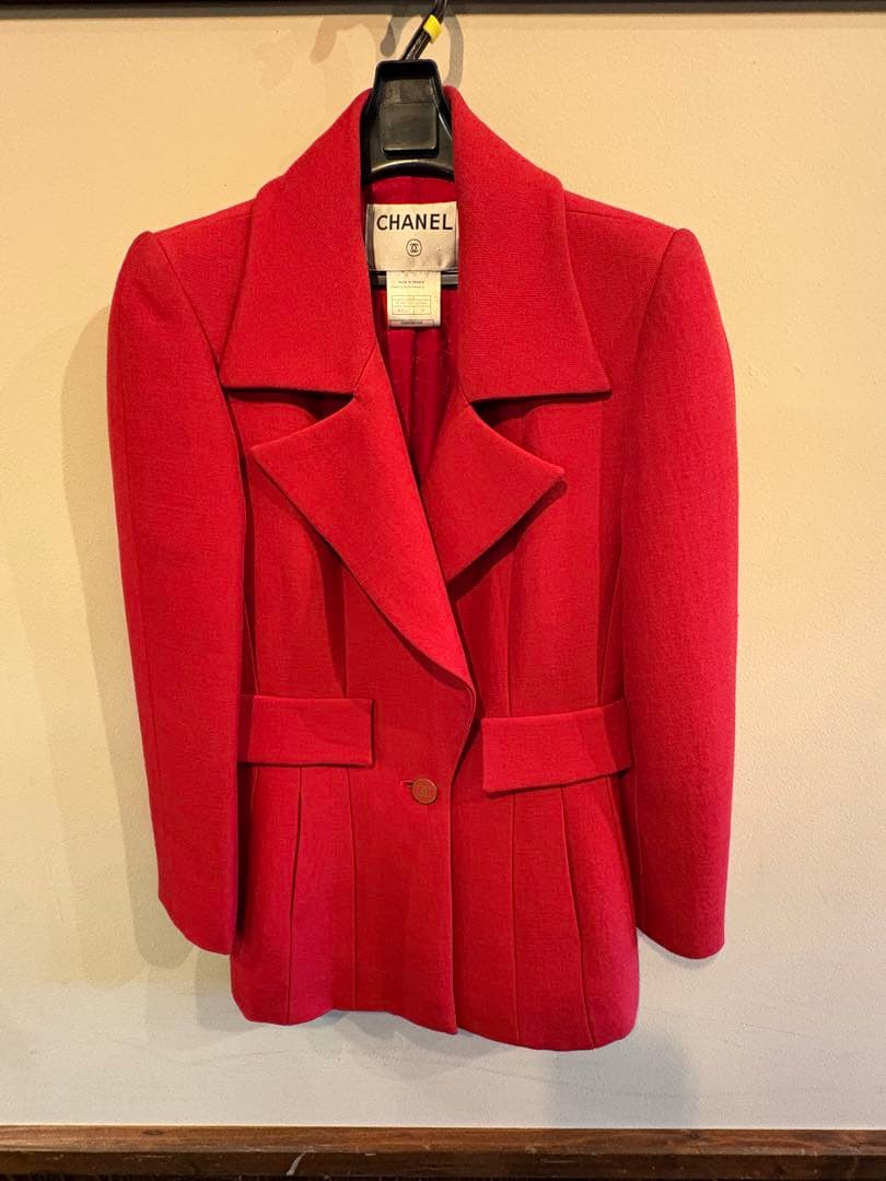 CHANEL テーラードジャケット レッド 34