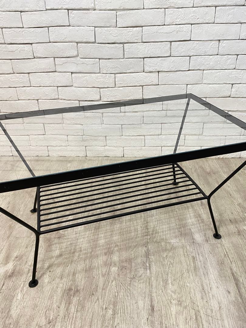 ① 【東京都内23区配送無料】unico エディ ガラス　アイアン ローテーブル