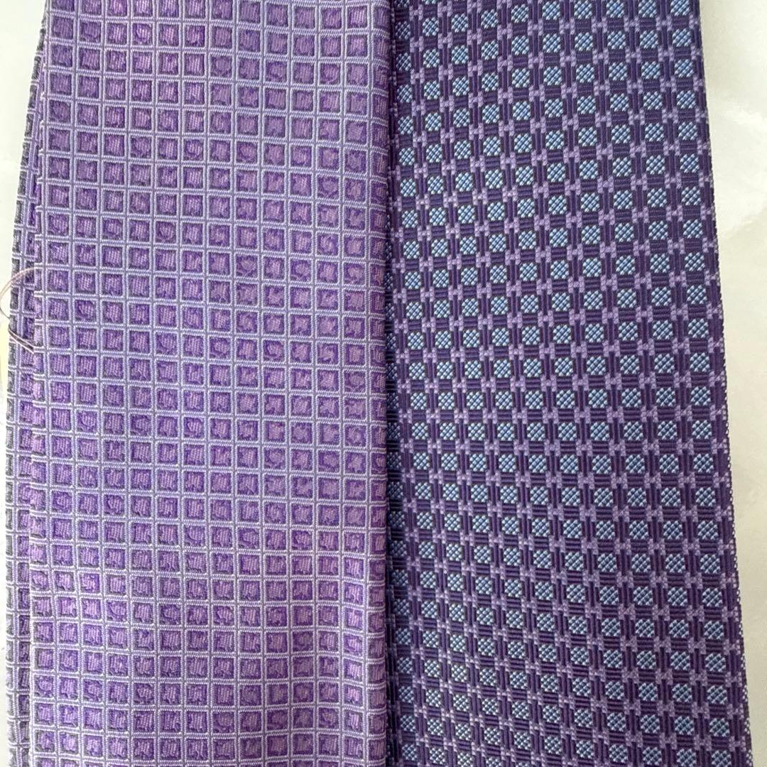 未使用タグ付　箱付袋付　エルメス　ネクタイ　紫　シルクジャガード