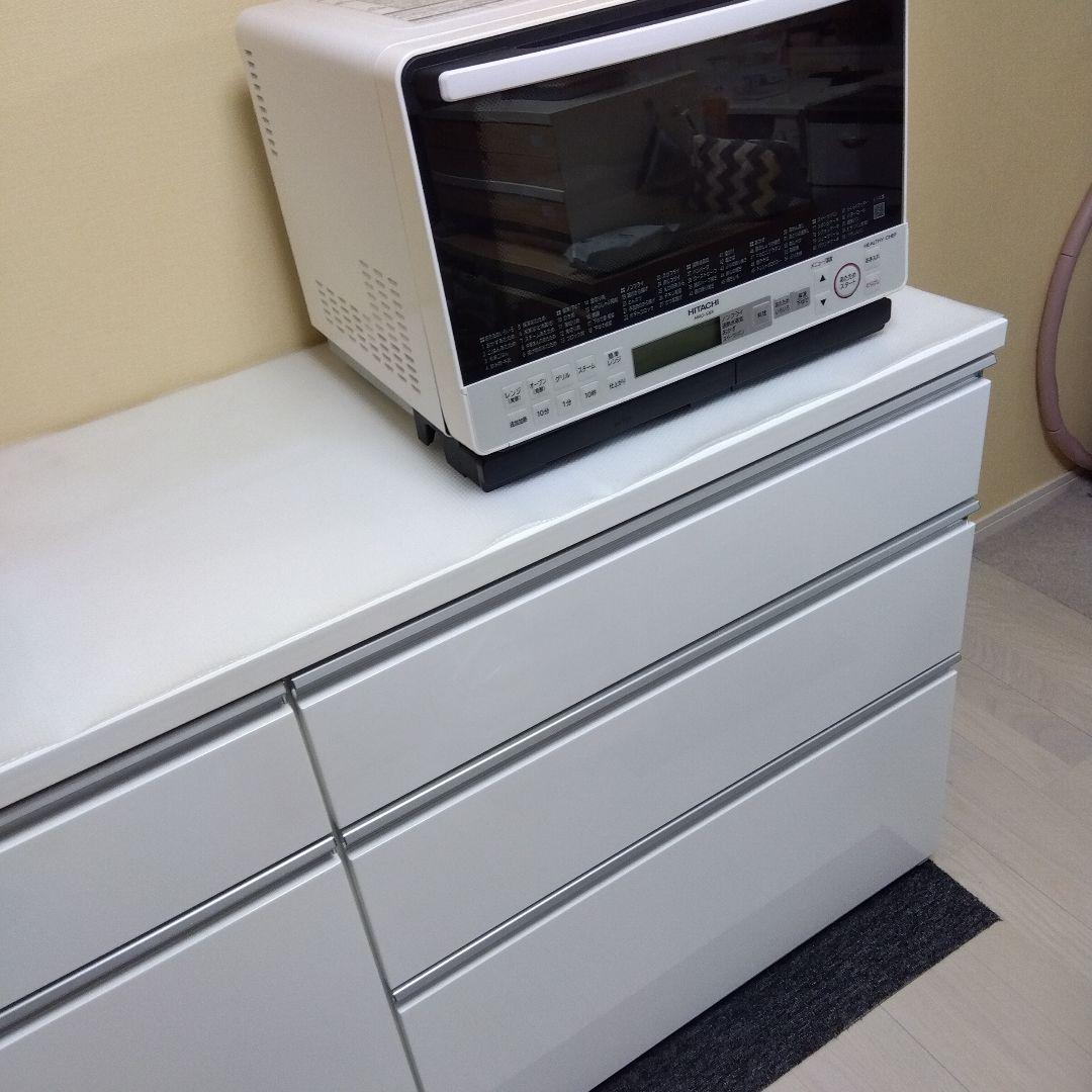 ホワイト キッチンカウンター 引き出し4つ