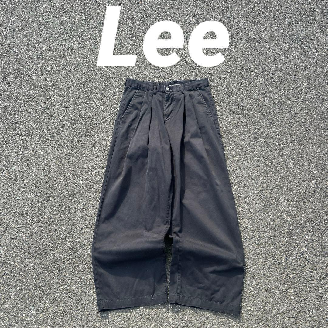 超極太 裾幅26cm ツータックチ Lee チノパン ブラック 30×28